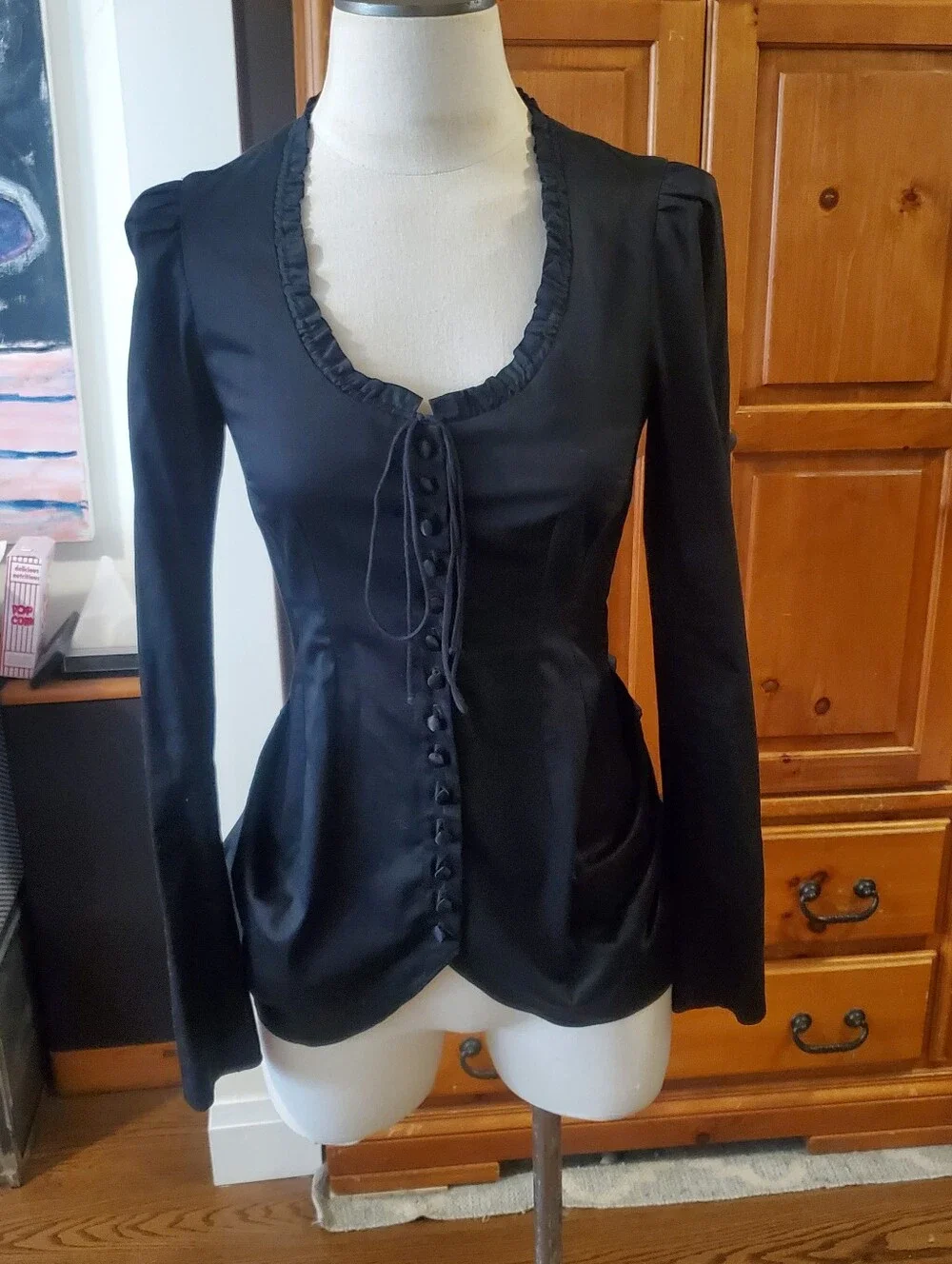 Vintage Betsey Johnson Black Bustle Blouse Goth Vampy Steam punk Cotton Y2K - Picture 1 of 16
